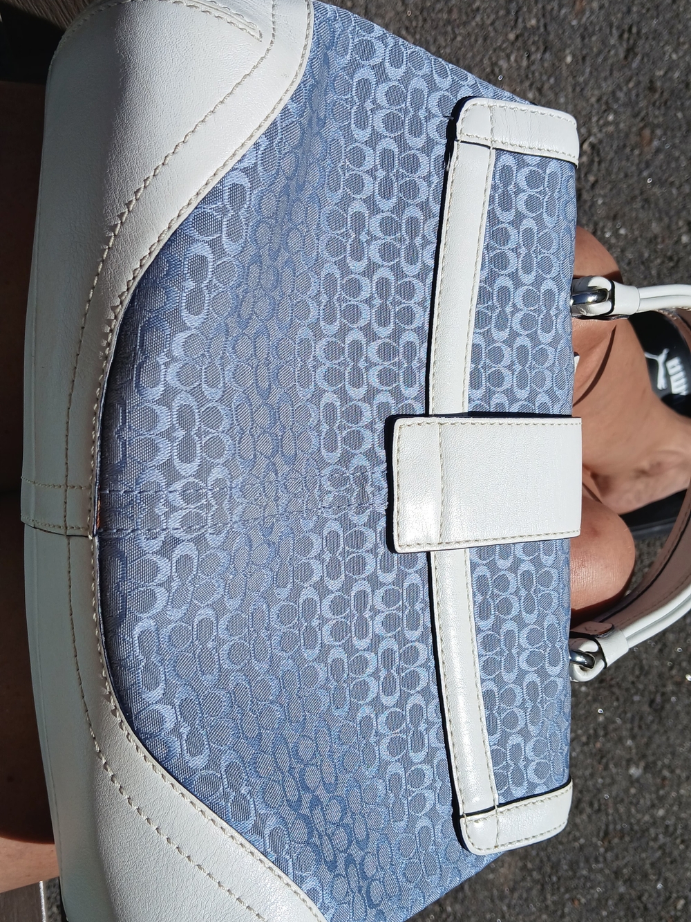 Coach Hard To Find "C" Authentic Sky Blue Signature C Jacquard Hand Bag - Picture 5 of 15